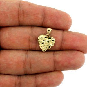 10K Yellow Gold Diamond Cut Nugget Heart Pendant